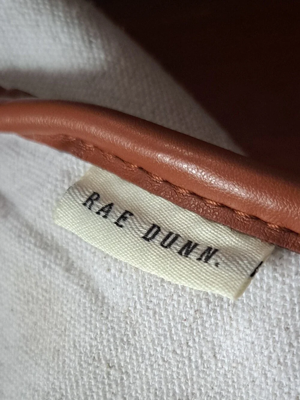 BE KIND Rae Dunn Crossbody Shoulder Bag Off White Canvas Tote Brown Trim